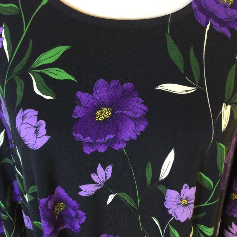 New! Leota Blouse Tunic Top XL Black Purple Floral Knit 3/4 Flare Sleeve - Picture 16 of 16